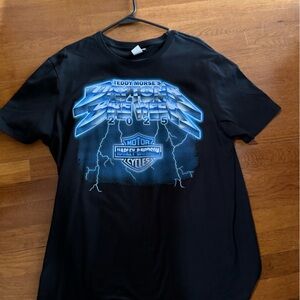 Harley-Davidson Black T-Shirt with Blue Lightning Graphic